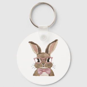 Retro Easter Faux Embroidery Bunny Cute Gifts Boy Keychain