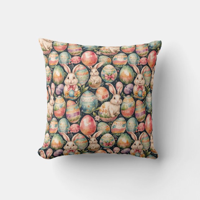 Retro Easter seamless pattern. Watercolor Throw Pillow (Front)