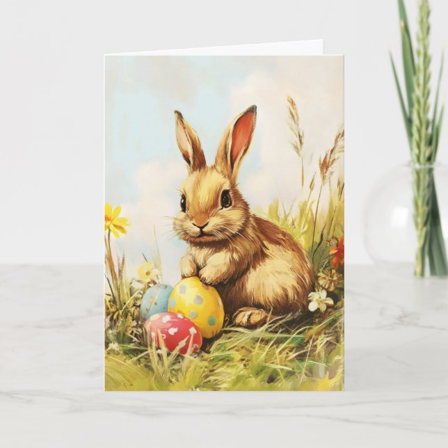 Retro Easter Spring Rabbit Holiday Card (Front)
