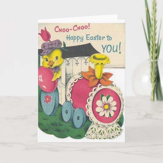 Retro Easter Train Easter Card (Front)