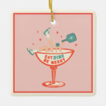 Retro Eat, Dink and Be Merry Pickleball Christmas Ceramic Ornament<br><div class="desc">This  Christmas pickleball ornament makes a perfect gift for any pickleball lover. The design features a retro cocktail with a pickleball player who fell into the glass.</div>