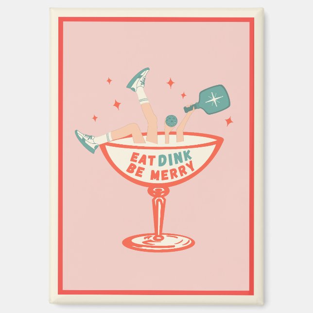 Retro Eat, Dink and Be Merry Pickleball Christmas Magnet (Front)