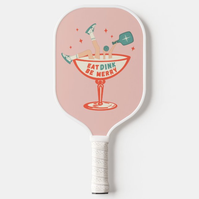 Retro Eat, Dink and Be Merry Pickleball Christmas Pickleball Paddle (Front)