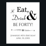 Retro Eat Drink and Be Forty 40th Birthday Sign<br><div class="desc">It's going to be a heck of a 40th birthday party so dress up your party decor with this funky retro Eat,  Drink & Be Forty! poster. Matching party supplies available.</div>