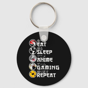 Retro Eat Sleep Anime Gaming Repeat Kawaii Anime M Keychain