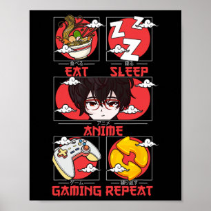Retro Eat Sleep Anime Gaming Repeat Kawaii Anime M Poster