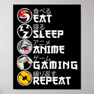 Retro Eat Sleep Anime Gaming Repeat Kawaii Anime M Poster