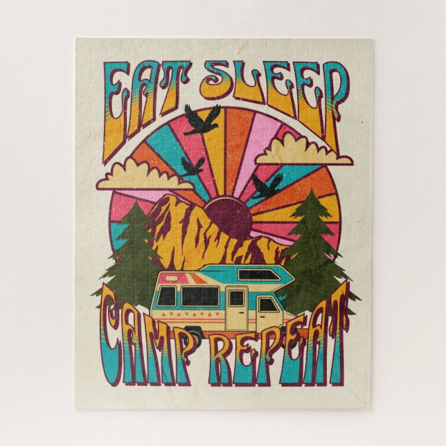 Retro Eat Sleep Camp Repeat Jigsaw Puzzle (Vertical)