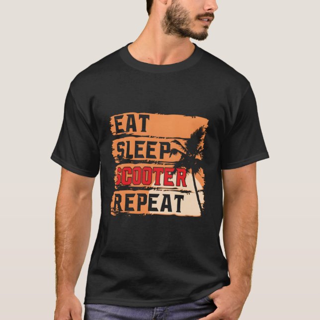 Retro Eat Sleep Scooter Repeat Funny Scooter Lover T-Shirt (Front)