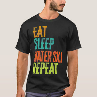 Retro Eat Sleep Water Ski Repeat Jet Skier Boat Wa T-Shirt