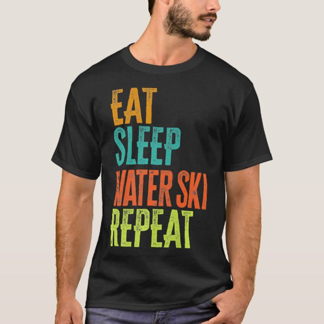 Retro Eat Sleep Water Ski Repeat Jet Skier Boat Wa T-Shirt (Front)