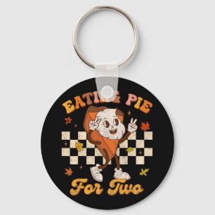Retro Eating Pumpkin Pie For Two Thanksgiving Preg Keychain