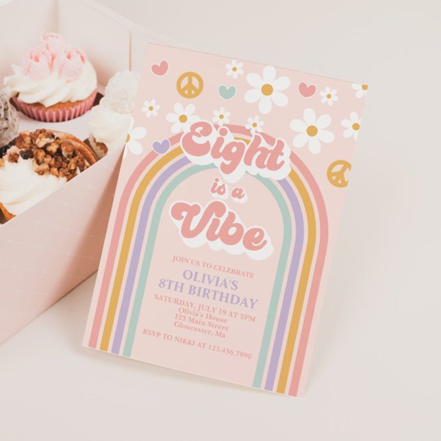 Retro Eight is a Vibe Rainbow 8th Birthday Invitation (Creator Uploaded)