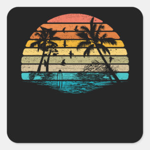 Retro Eighties Beach Surf Graphic Vintage Square Sticker