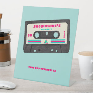 Retro Eighties Music Mix Tape 50th Birthday Party Pedestal Sign