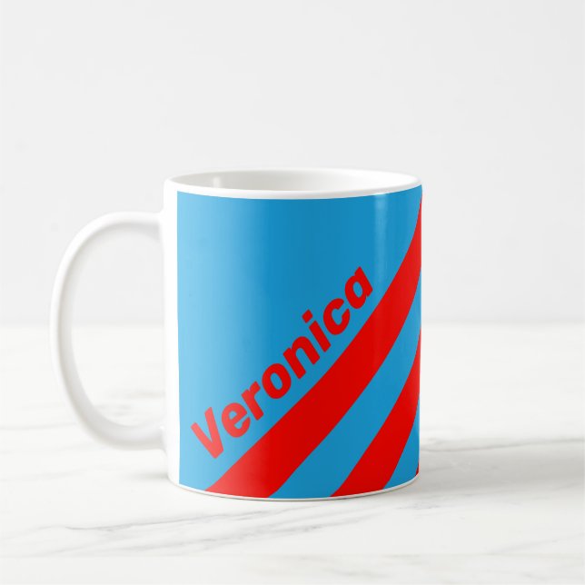 Retro Electric Blue Red Three Stripes with Name Coffee Mug (Left)