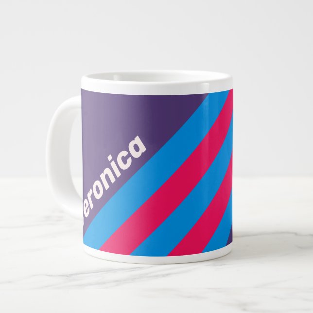 Retro Electric Grape Stripes with Name Large Coffee Mug (Front Left)