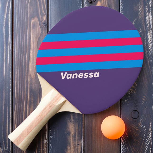 Retro Electric Grape Stripes with Name Ping Pong Paddle (Creator Uploaded)