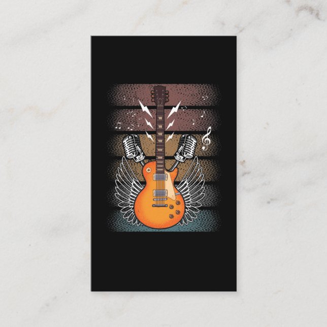 Retro Electric Guitar Singer Band Rock Music Business Card (Front)
