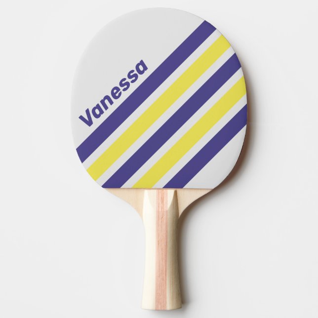 Retro Electric Lemon Grape Angled Stripe with Name Ping Pong Paddle (Front)