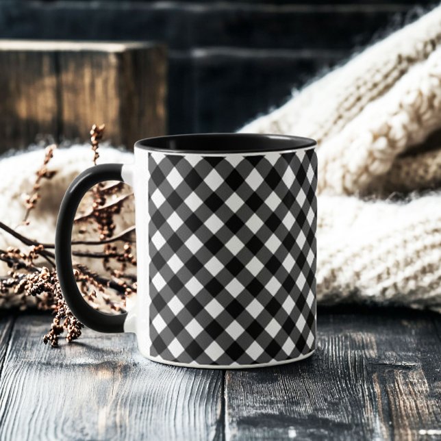 Retro Elegant Black and White Gingham Mug (retro elegant black and white gingham check mug)