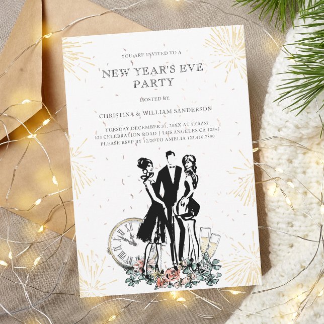 Retro Elegant Black Gold New Year's Eve Party Invitation (Creator Uploaded)