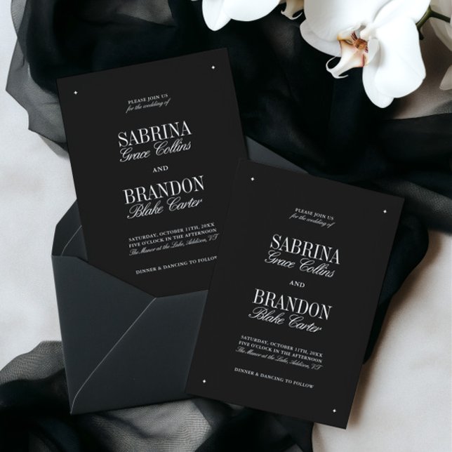 Retro Elegant Black & White Wedding  Invitation (Retro Elegant Black & White Wedding Invitation)