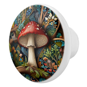 Retro elegant bohemian mushroom forest ceramic knob