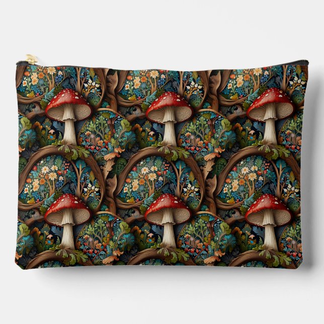 Retro elegant bohemian mushroom forest pattern accessory pouch (Front)