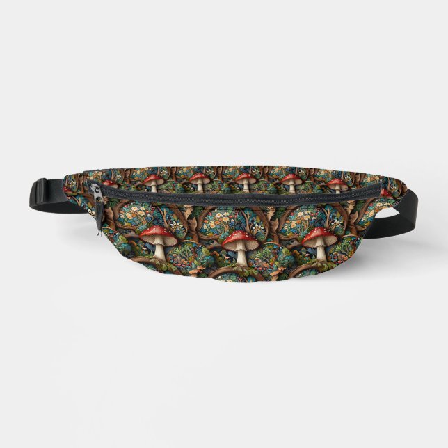 Retro elegant bohemian mushroom forest pattern fanny pack (Front)