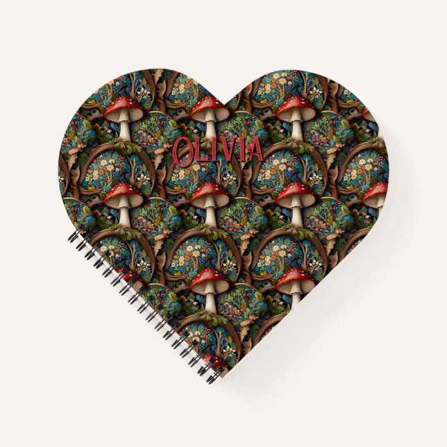 Retro elegant bohemian mushroom forest pattern notebook (Front)