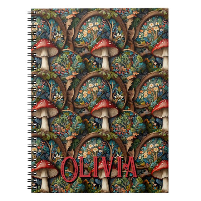 Retro elegant bohemian mushroom forest pattern notebook (Front)