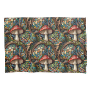 Retro elegant bohemian mushroom forest pattern pillowcase
