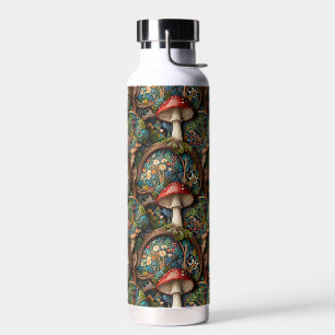 Retro elegant bohemian mushroom forest pattern water bottle