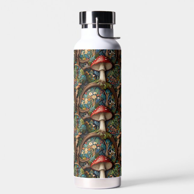 Retro elegant bohemian mushroom forest pattern water bottle (Left)