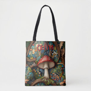 Retro elegant bohemian mushroom forest  tote bag