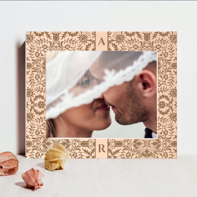 Retro Elegant Floral Couple Name Initial Monogram Etched Frames (Creator Uploaded)