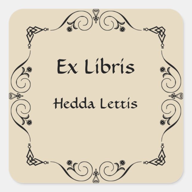 Retro Elegant Floral Flourish Bookplate Square Sticker (Front)