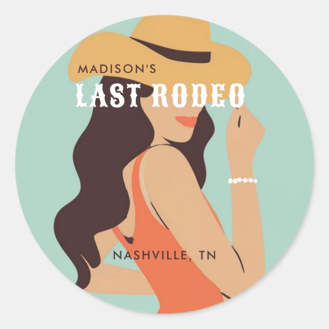 Retro Elegant Last Rodeo Pink Green Bachelorette Classic Round Sticker (Front)