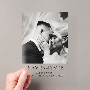 Retro Elegant Photo Wedding Save the date Acrylic Invitations
