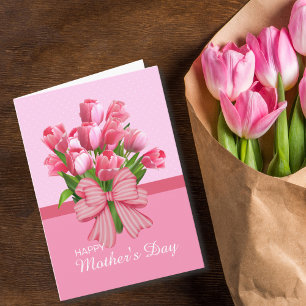 Retro Elegant Pink Tulip With Ribbon Mother's Day  Card