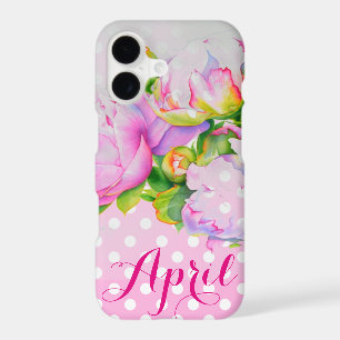 Retro elegant pink white peony floral polkadots