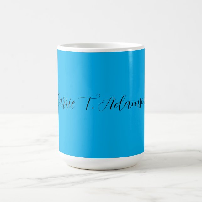Retro Elegant Plain Sky Blue Calligraphy Name Coffee Mug (Center)