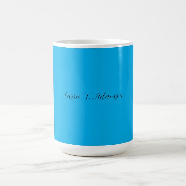 Retro Elegant Plain Sky Blue Calligraphy Name Coffee Mug (Center)