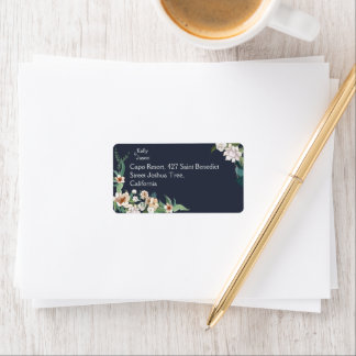 Retro Elegant white Flower Frame Navy Background Label