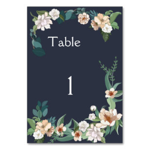 Retro Elegant white Flower Frame Navy Background Table Number