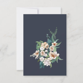 Retro Elegant White Flower Frame Navy RSVP Card