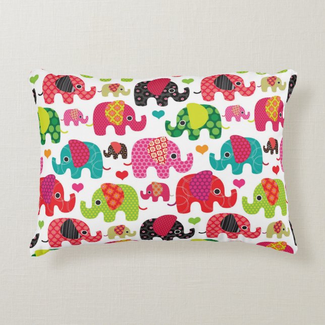retro elephant kids pattern wallpaper accent pillow (Front)