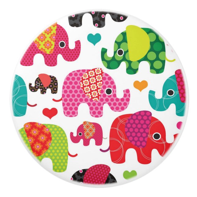 retro elephant kids pattern wallpaper ceramic knob (Front)