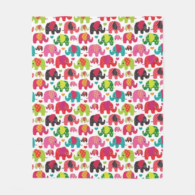 retro elephant kids pattern wallpaper fleece blanket (Front)